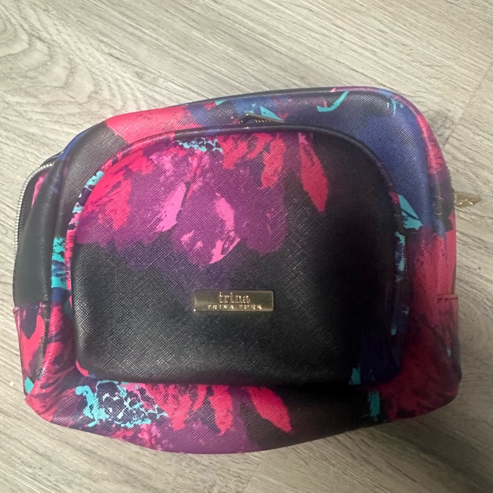 Trina Turk Black and Pink Cosmetic Bag with Artistic Design